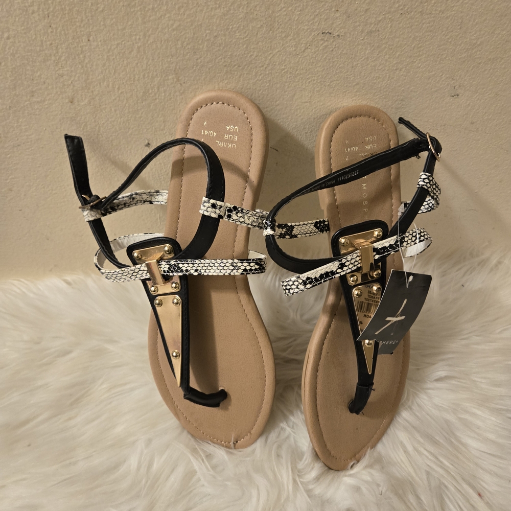 Atmosphere  Stylish Black and Gold Women's Sandals Size US 9 US 7 EUR 40/41
